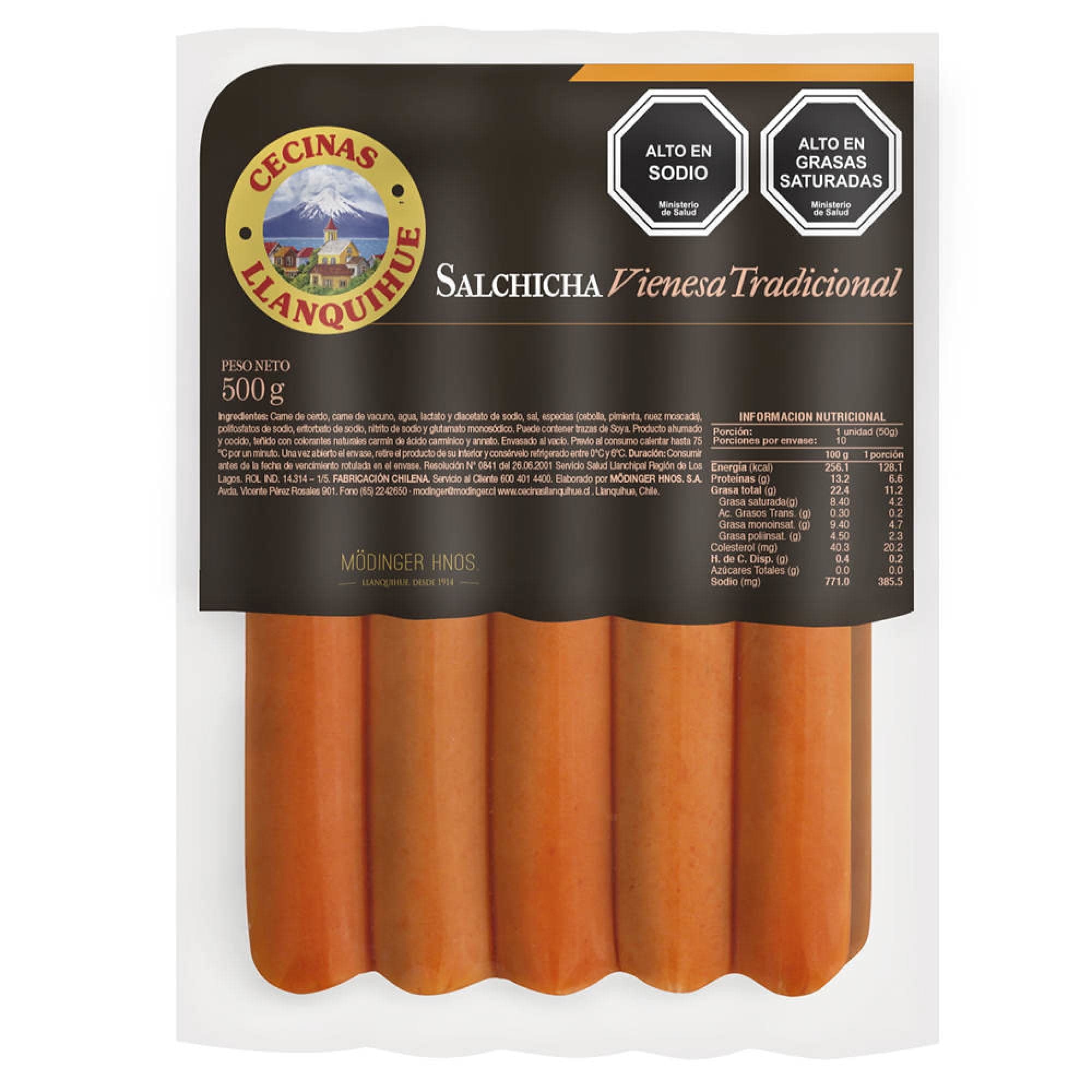 Salchicha Vienesa Tradicional 10 Un, 500 g