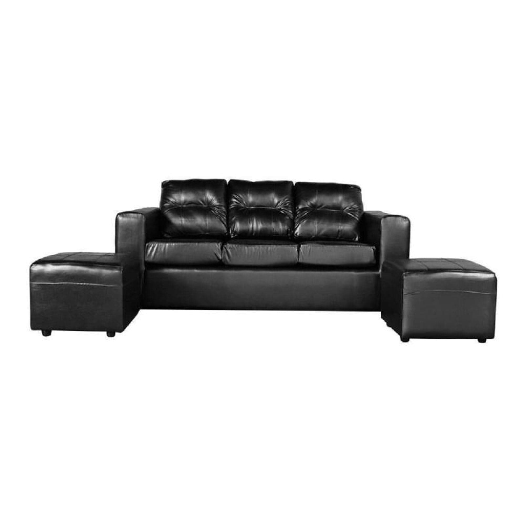 Sofa 3 Cuerpos Nize + 2 Pouf PU Negro