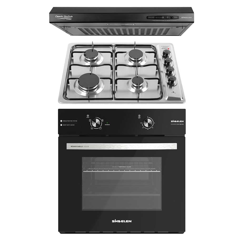 Kit Sindelen Horno Electrico Empotrable HE-7000NG + Encimera 4 platos CEG-4600IN + Campana Slim CA-606NG